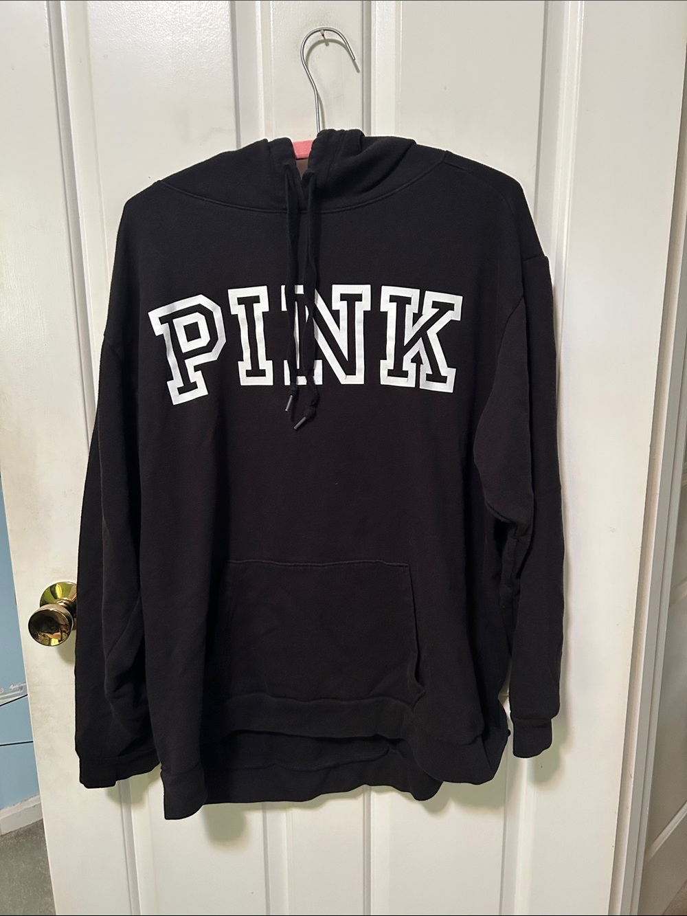 PINK Victoria's Secret Black Pullover Hoodie with White Logo